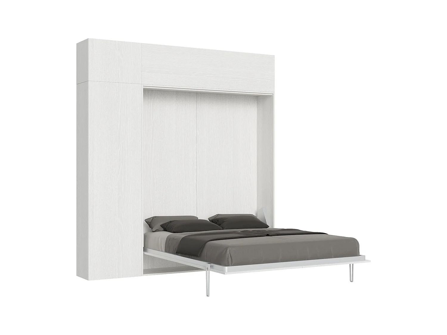 Armoire lit escamotable vertical 160 Kentaro avec colonne et élements hauts Frêne Blanc