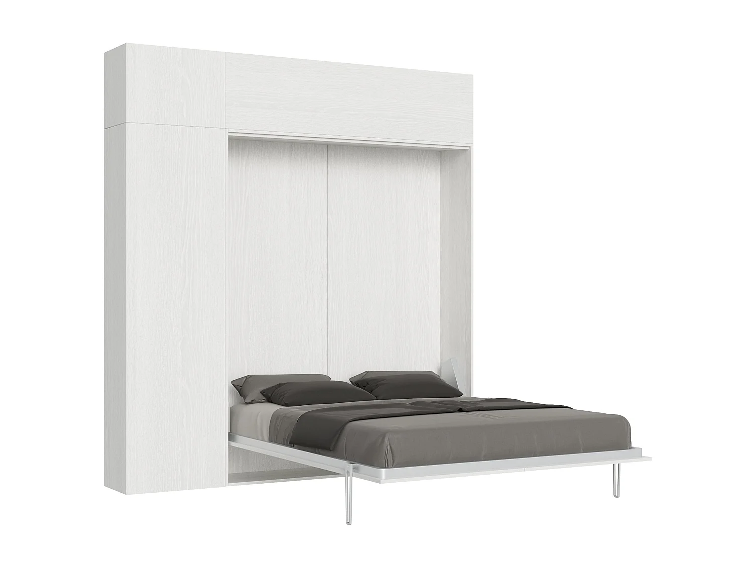 Cama abatible 160 vertical Kentaro con columna - módulo a pared superior - módulo con apertura vasistas Fresno Blanco