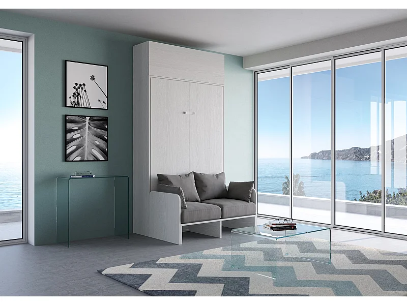 Armoire lit escamotable vertical 140 Kentaro Sofa avec èlèment haut Frêne Blanc - ALESSIA 20