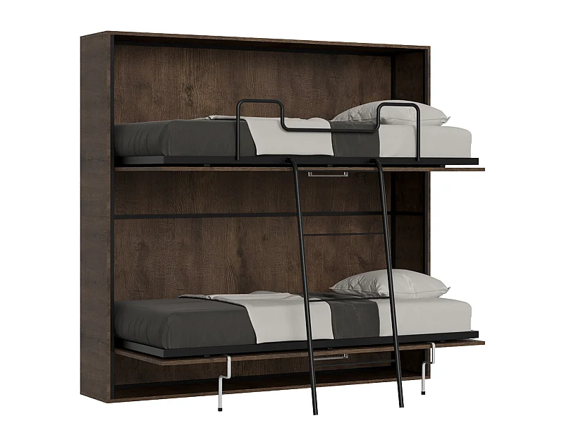 Schrankbett Kando Etagenbett 2 Schlafplätze horizontal mit Matratzen Nussbaum