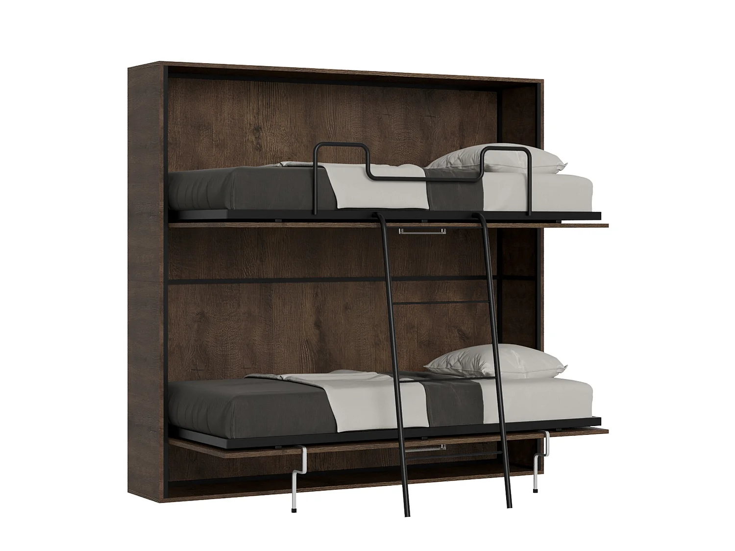 Schrankbett Kando Etagenbett 2 Schlafplätze horizontal mit Matratzen Nussbaum