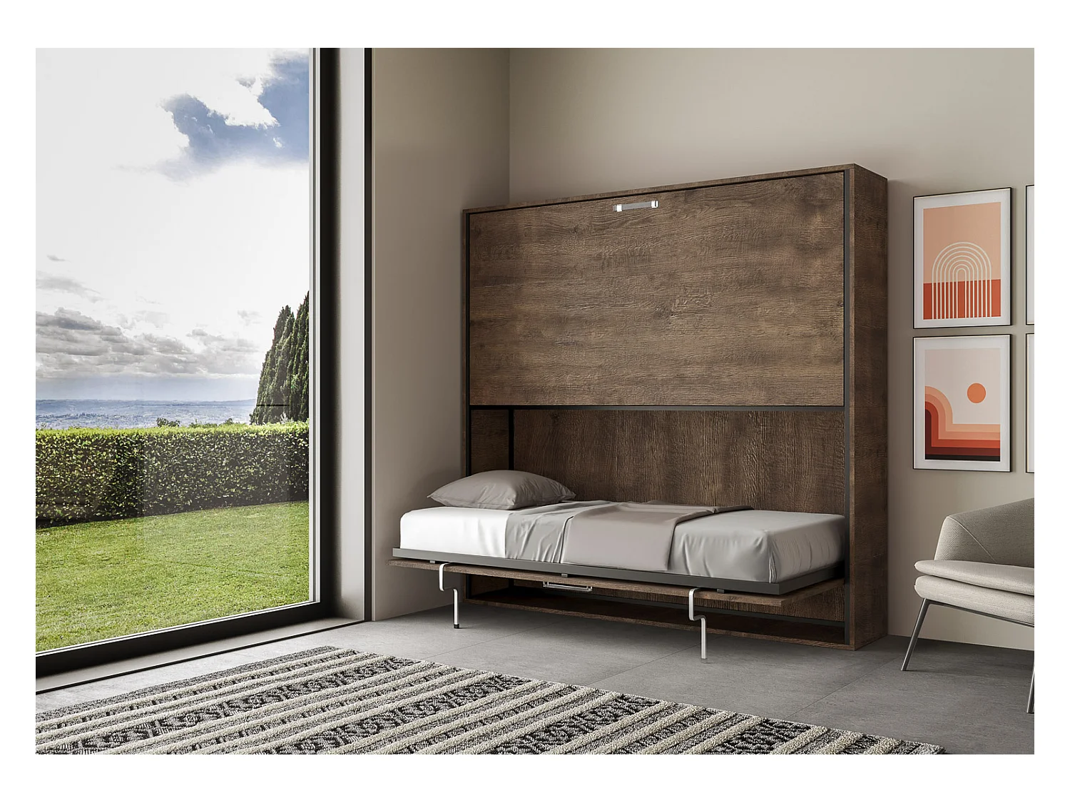 Schrankbett Kando Etagenbett 2 Schlafplätze horizontal mit Matratzen Nussbaum