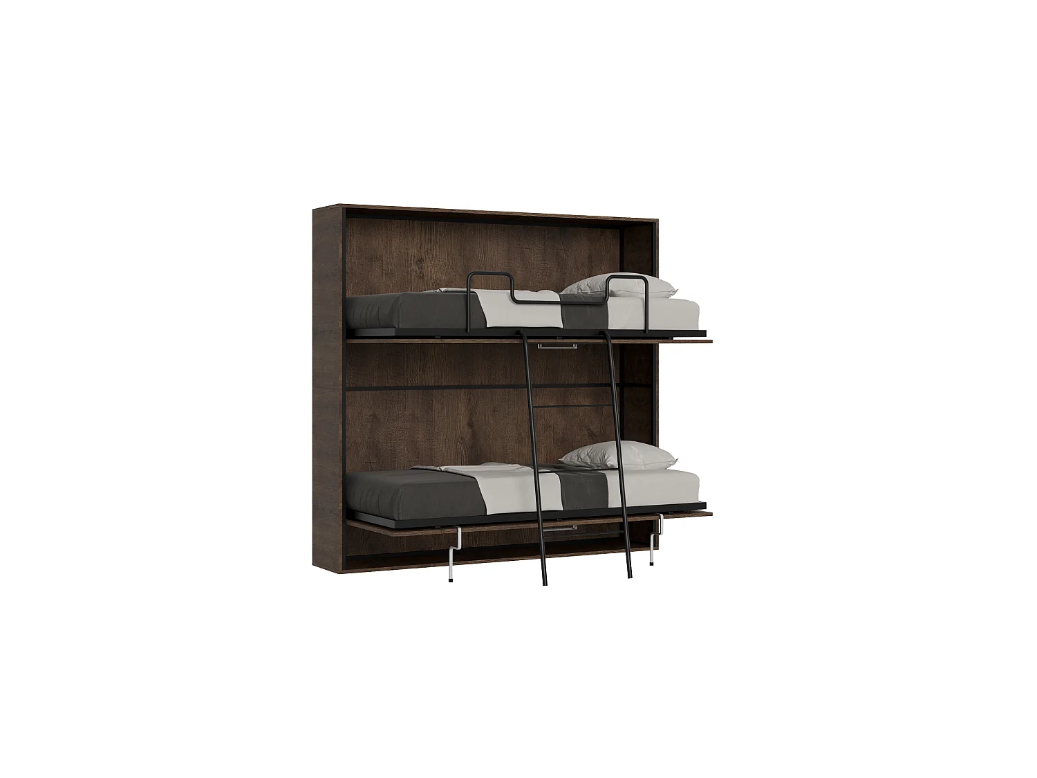 Schrankbett Kando Etagenbett 2 Schlafplätze horizontal mit Matratzen Nussbaum