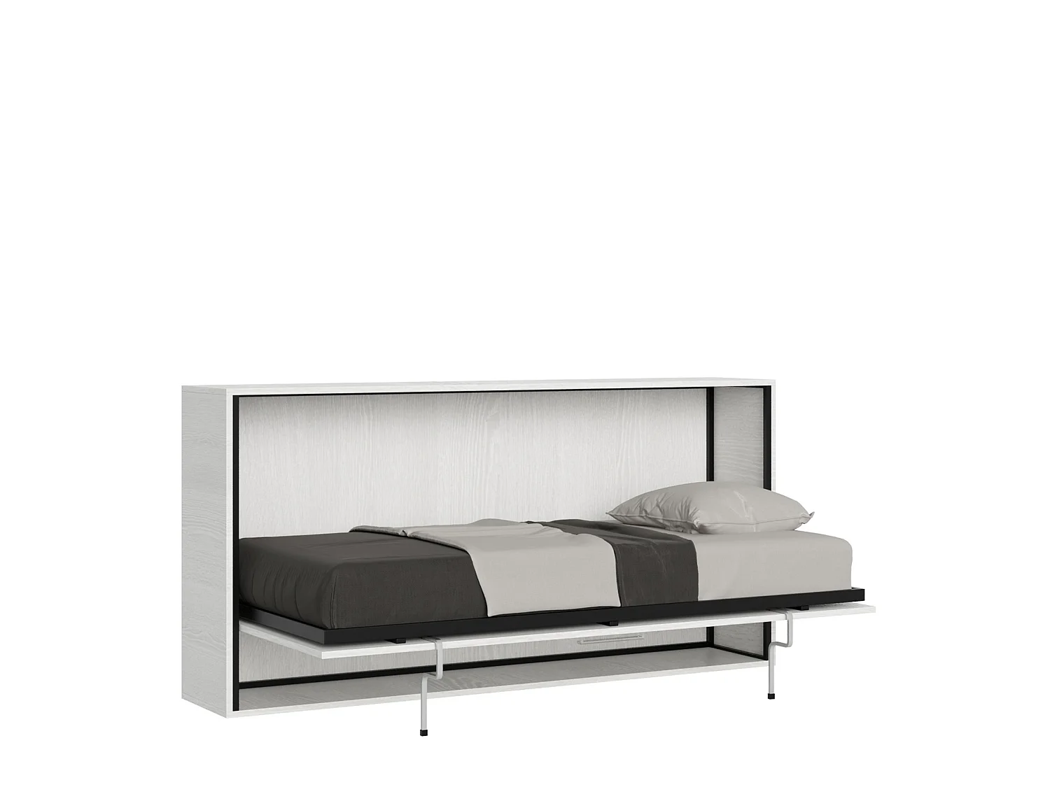 Lit escamotable horizontal 1 couchage 85 Kando avec matelas Frêne Blanc