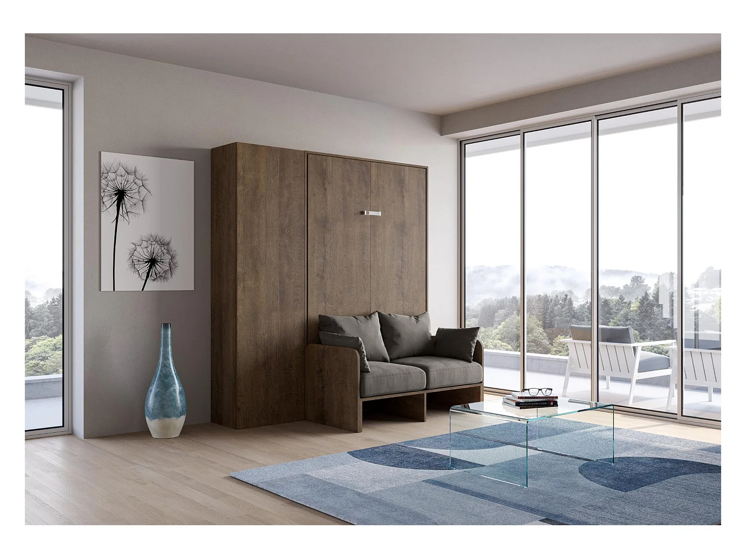 Armoire lit escamotable vertical 120 Kentaro Sofa avec colonne Noyer - ALESSIA 20