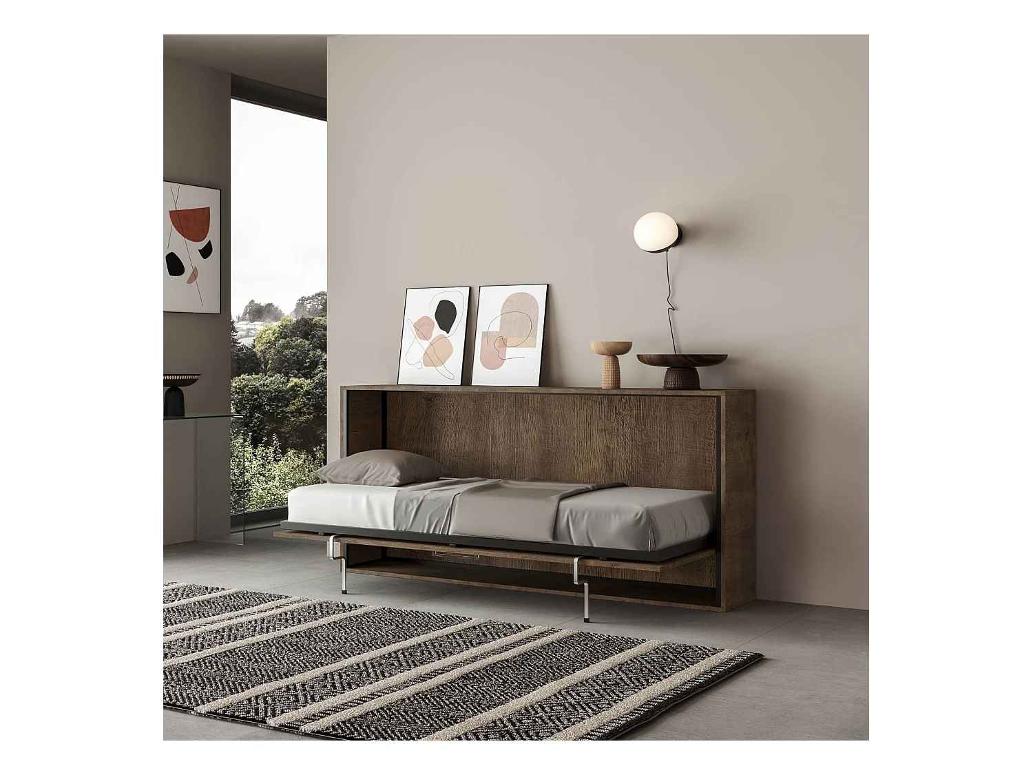 Schrankbett Kando Eizelbett horizontal mit Matratze Nussbaum