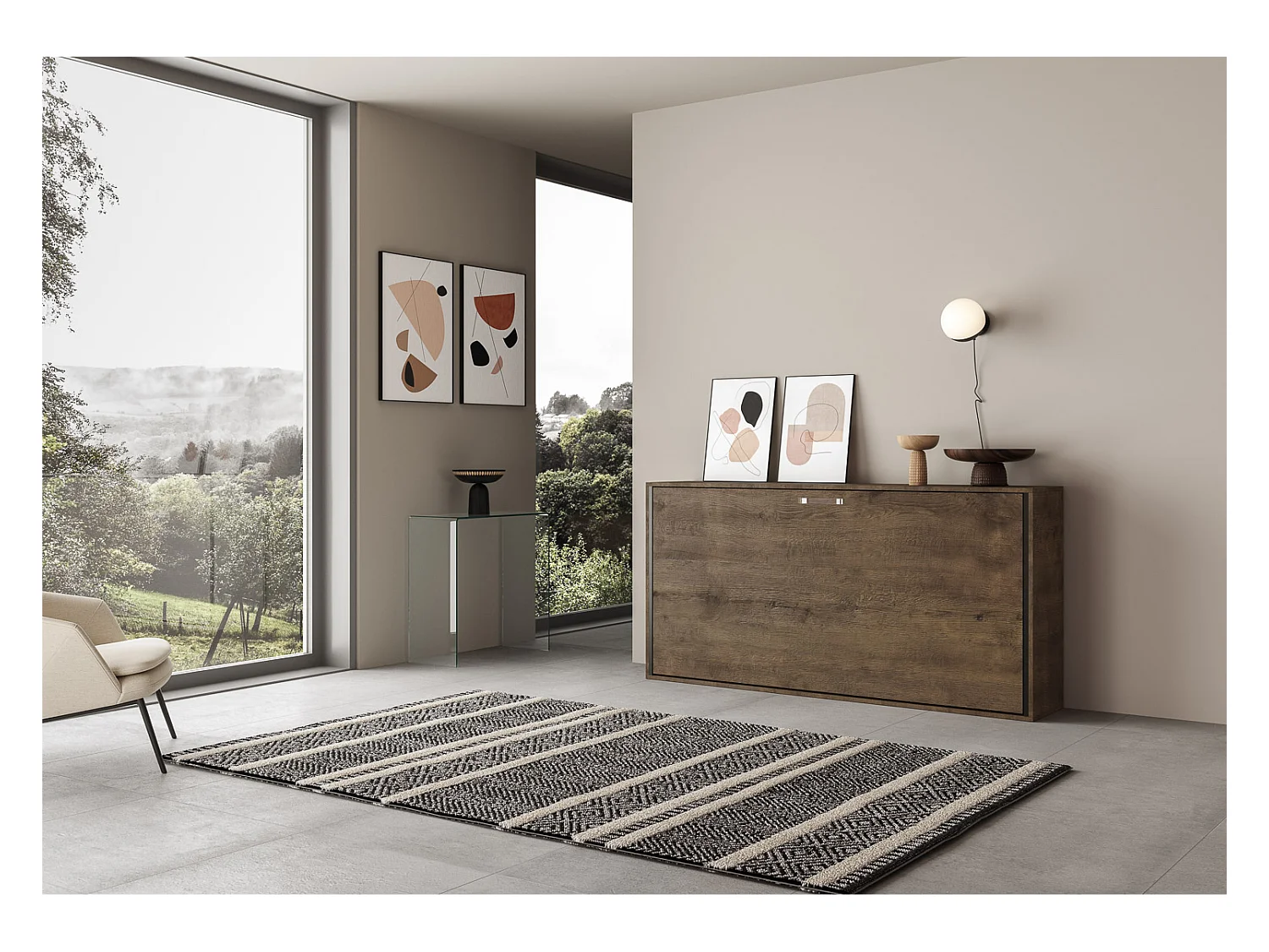 Schrankbett Kando Eizelbett horizontal mit Matratze Nussbaum