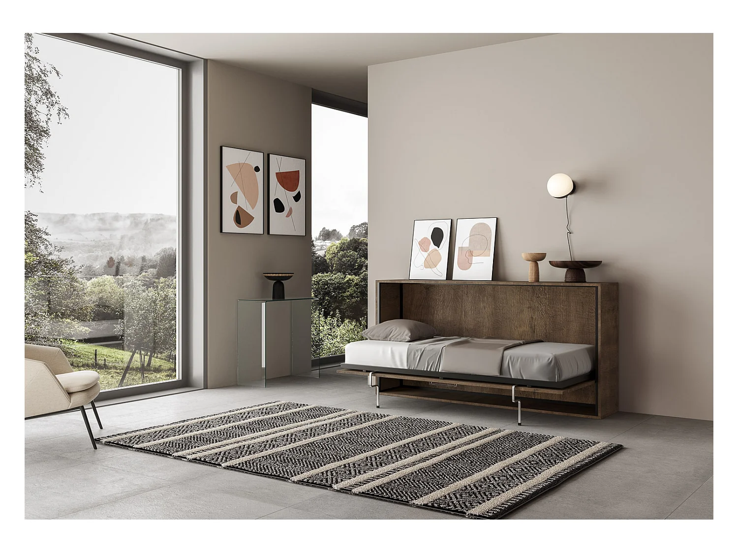 Schrankbett Kando Eizelbett horizontal mit Matratze Nussbaum