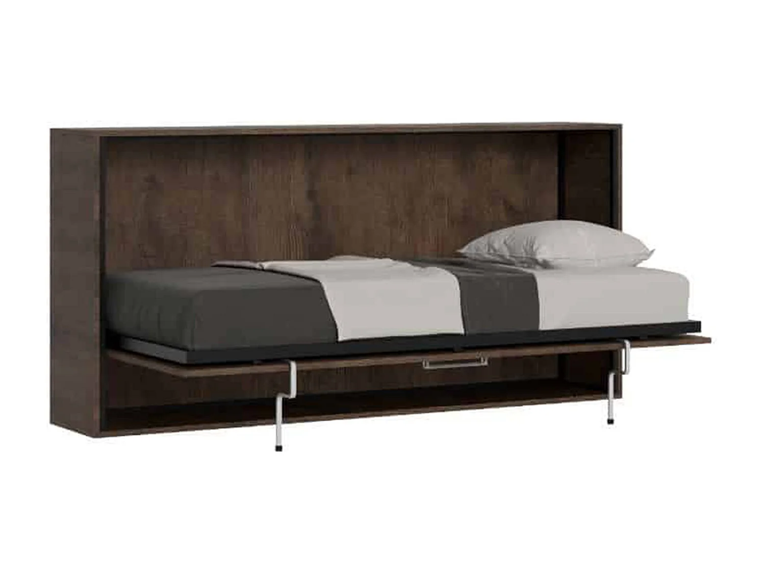 Lit escamotable horizontal 1 couchage 85 Kando avec matelas Noyer