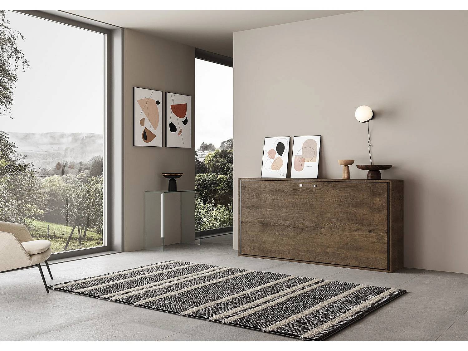 Lit escamotable horizontal 1 couchage 85 Kando avec matelas Noyer