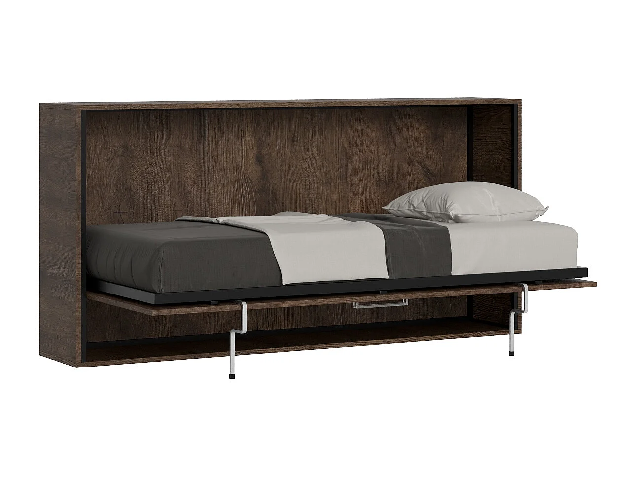 Lit escamotable horizontal 1 couchage 85 Kando avec matelas Noyer