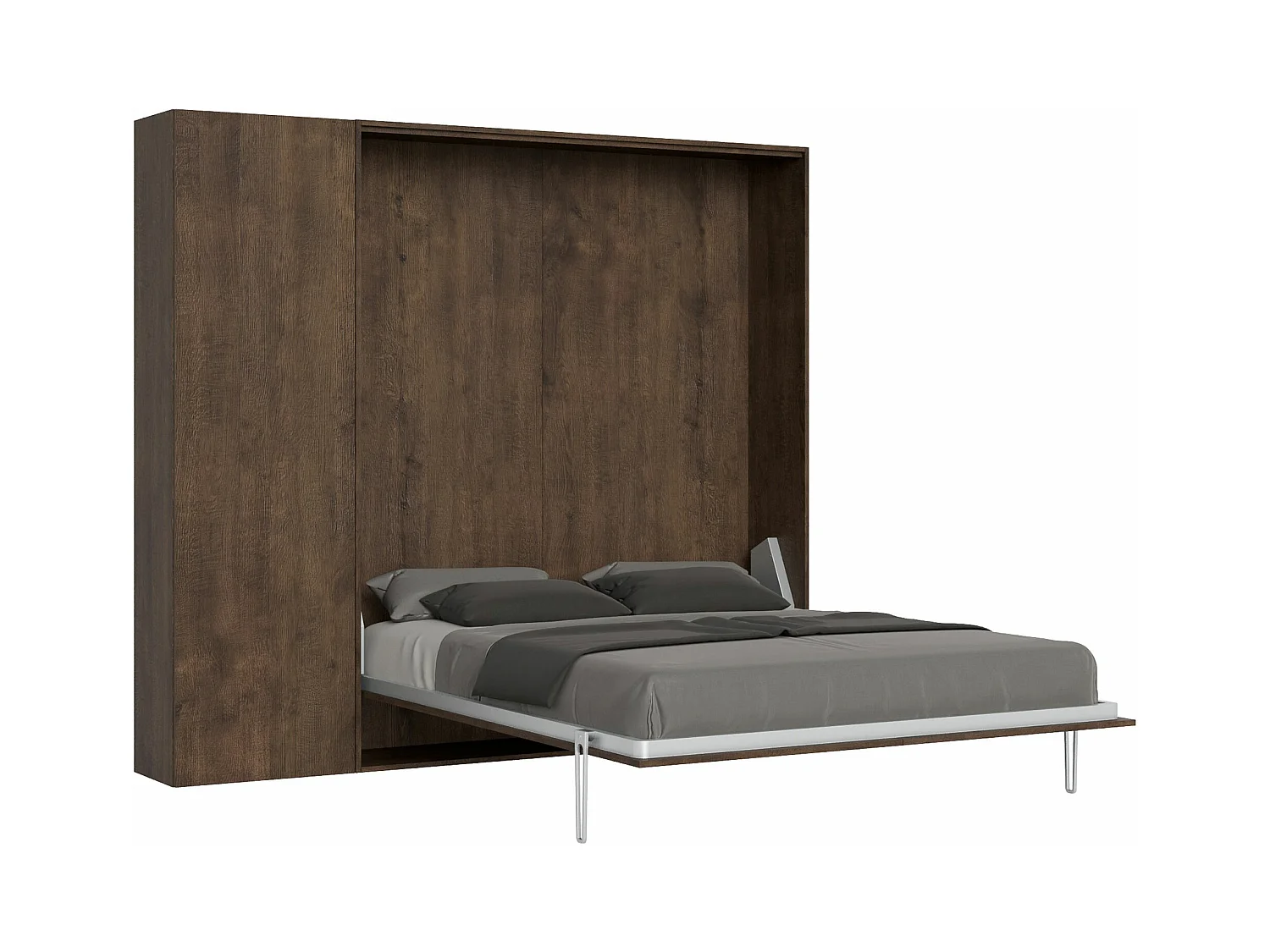 Łóżko podwójne Kentaro Walnut z kolumną po lewej i prawej stronie