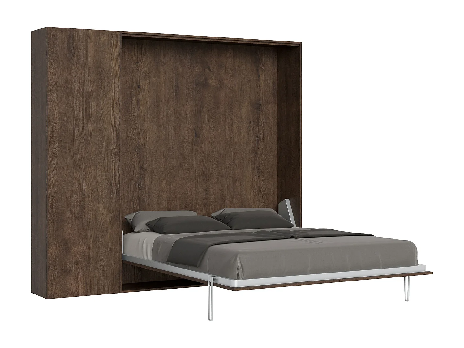 Armoire lit queen size escamotable vertical 160 Kentaro avec colonne Noyer