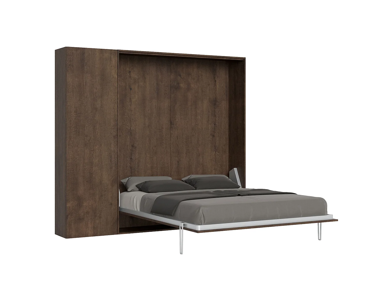 Armoire lit queen size escamotable vertical 160 Kentaro avec colonne Noyer