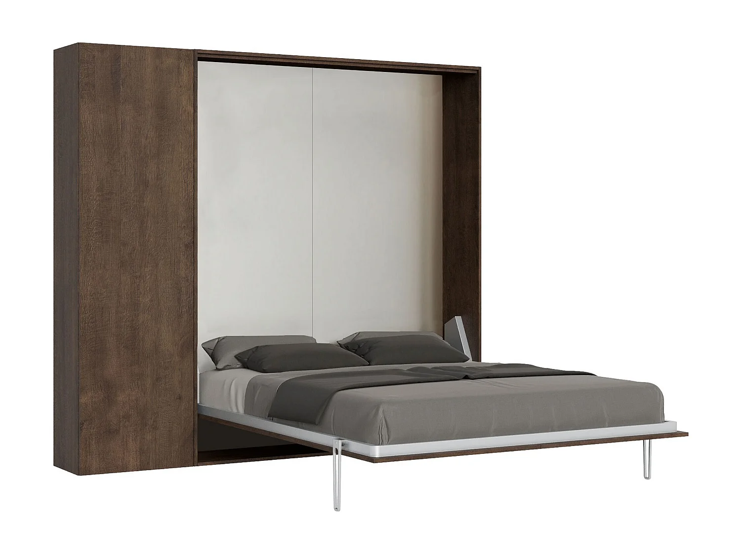 Armoire lit queen size escamotable vertical 160 Kentaro avec colonne Noyer