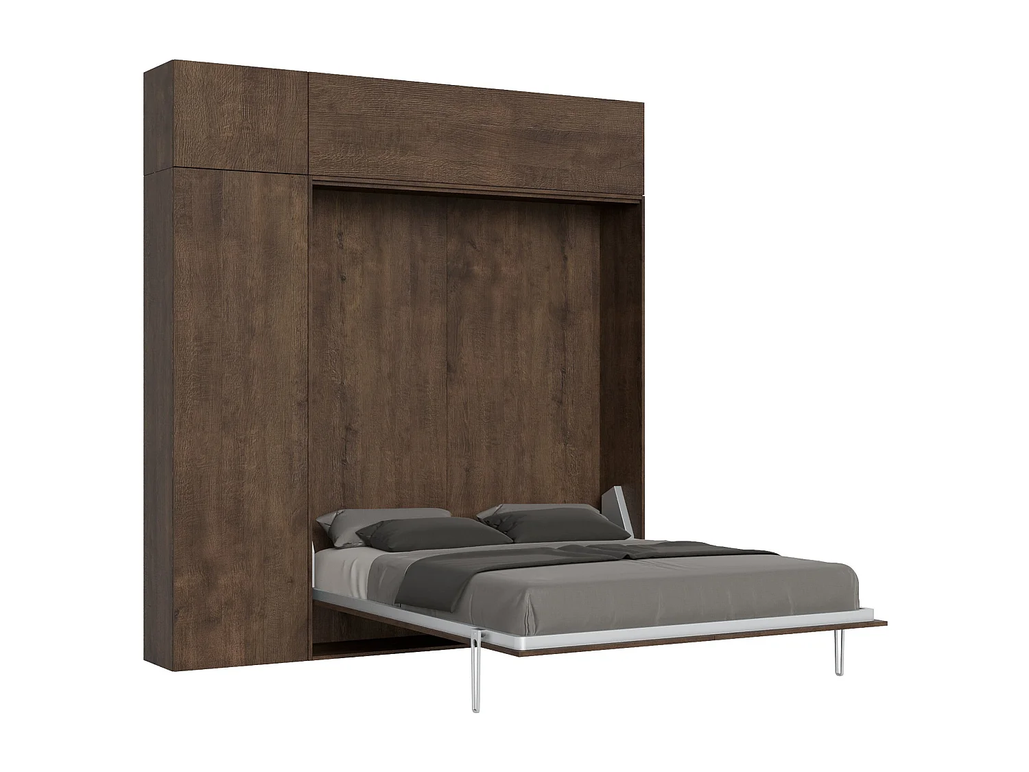 Armoire lit queen size escamotable vertical 160 Kentaro avec meublier Noyer