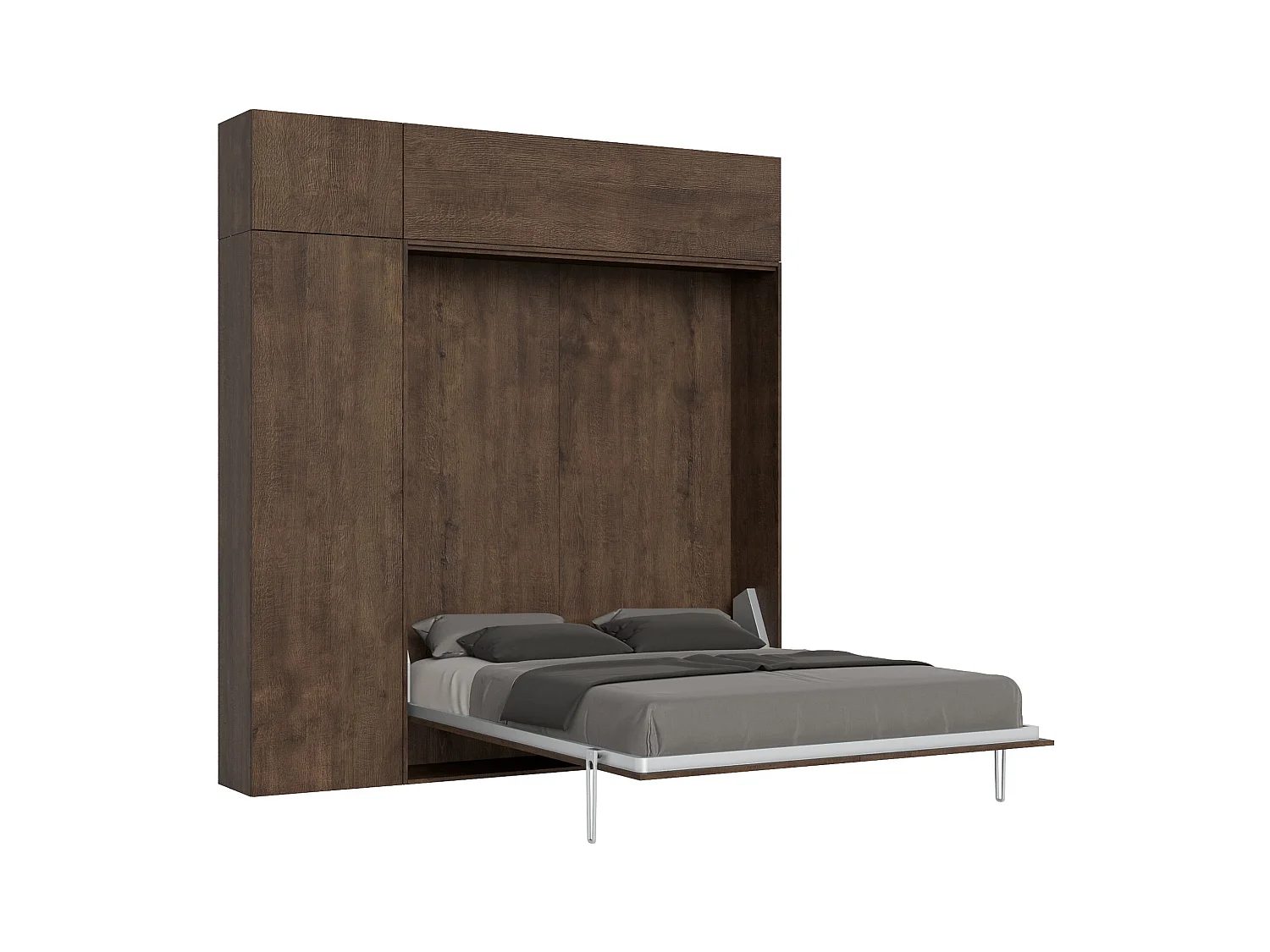 Armoire lit escamotable vertical 160 Kentaro avec colonne et élements hauts Noyer