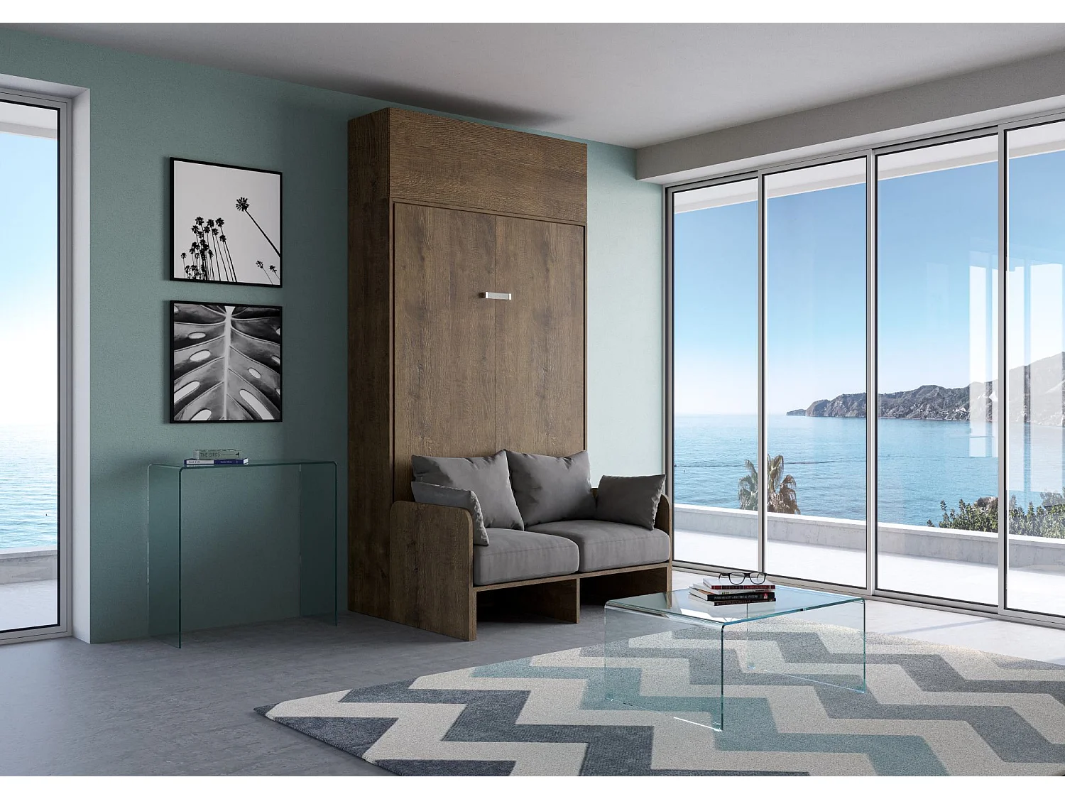 Armoire lit escamotable vertical 140 Kentaro Sofa avec èlèment haut Noyer - ALESSIA 20