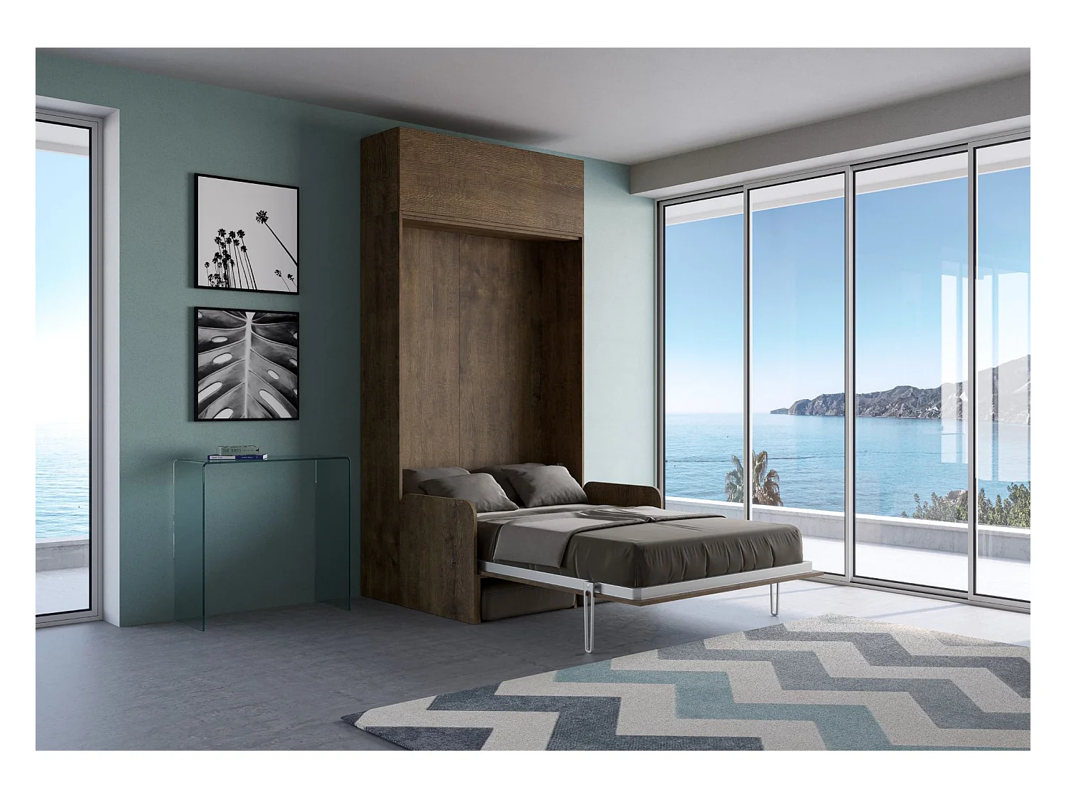 Armoire lit escamotable vertical 140 Kentaro Sofa avec èlèment haut Noyer - ALESSIA 20