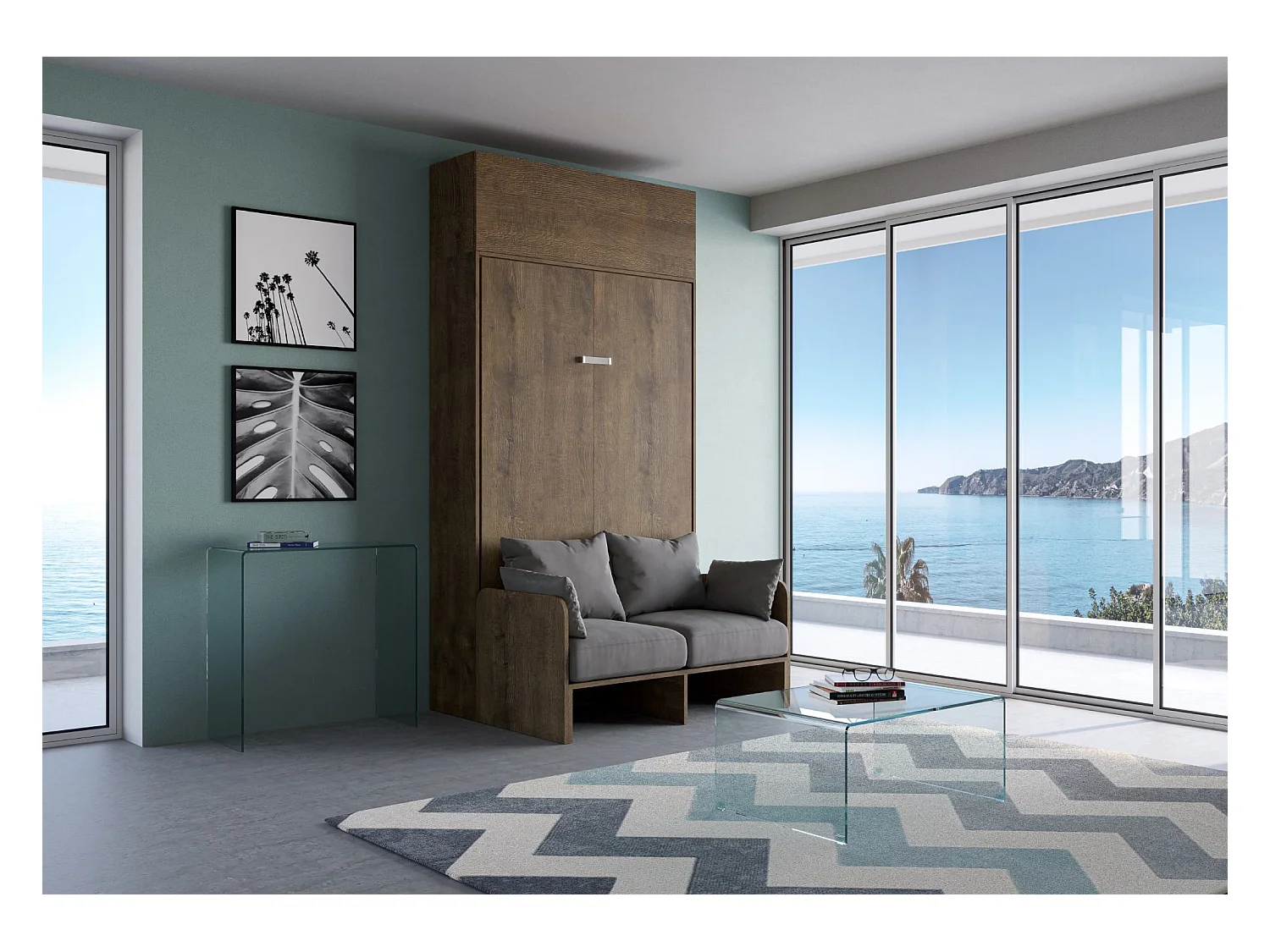 Armoire lit escamotable vertical 140 Kentaro Sofa avec èlèment haut Noyer - ALESSIA 20
