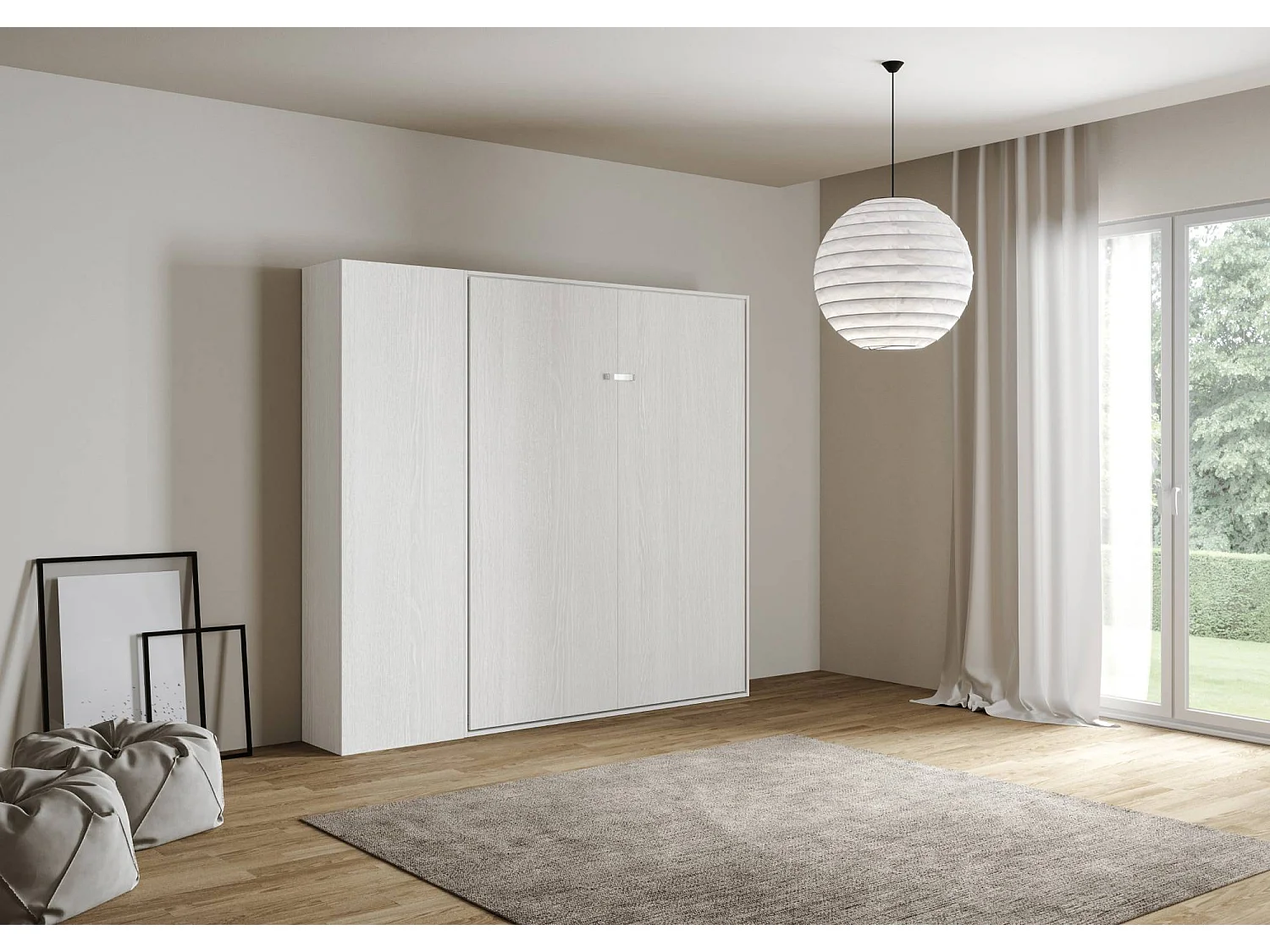 Verticaal Kentaro 120 opklapbed met kolom eiken wit