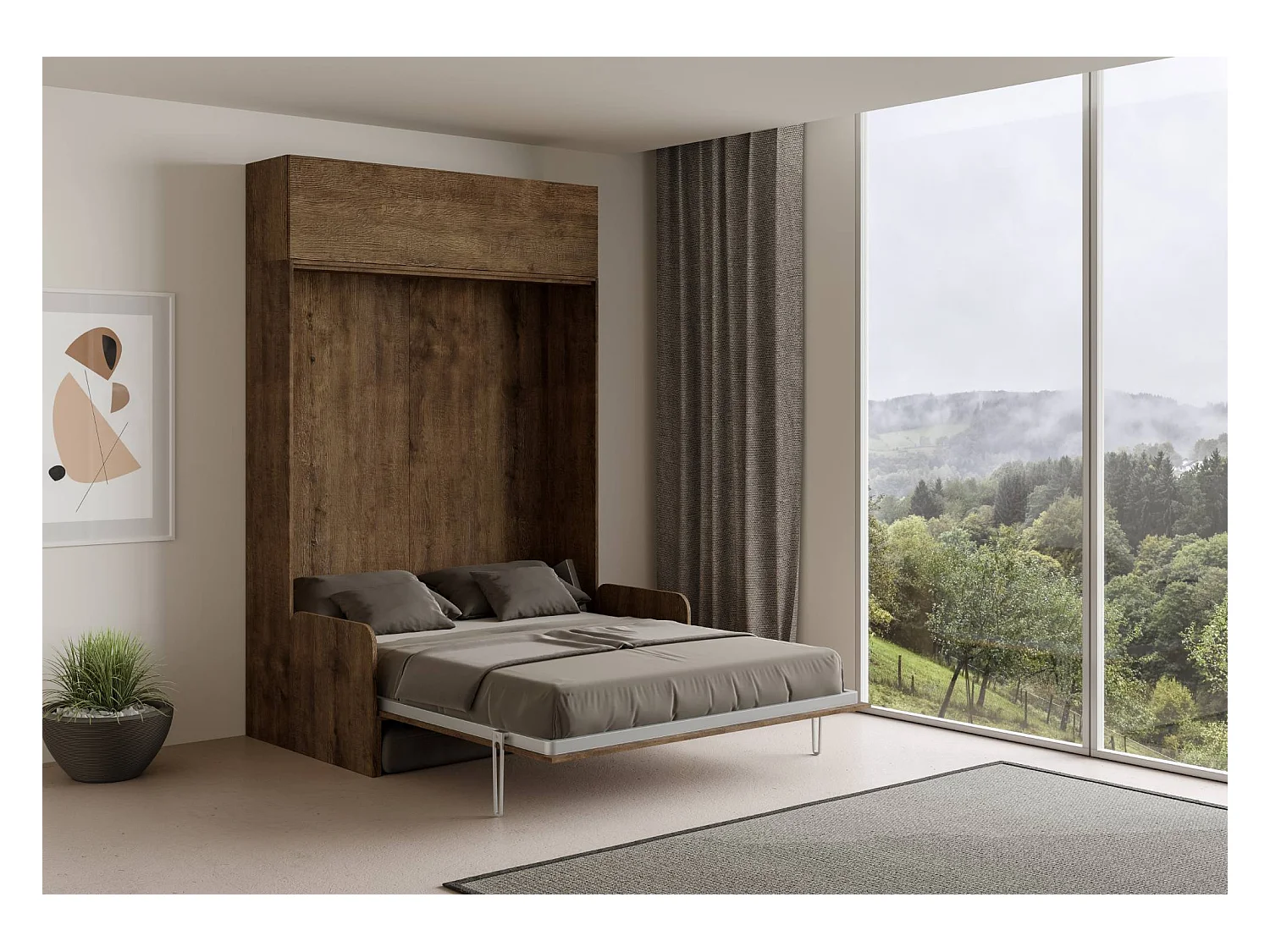 Letto matrimoniale a scomparsa 160 verticale Kentaro Sofà con pensile vasistas Noce - ALESSIA 20