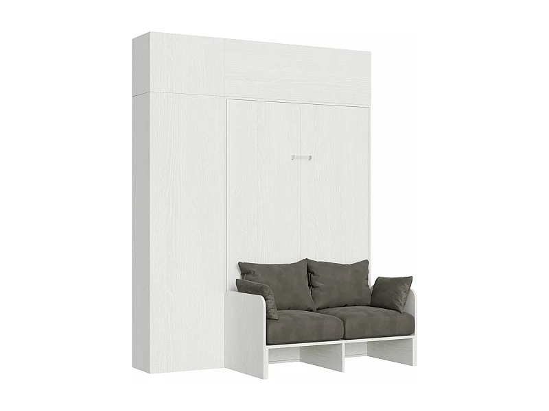 Armoire lit escamotable vertical 140 Kentaro Sofa avec colonne et élements hauts Frêne Blanc - ALESSIA 20