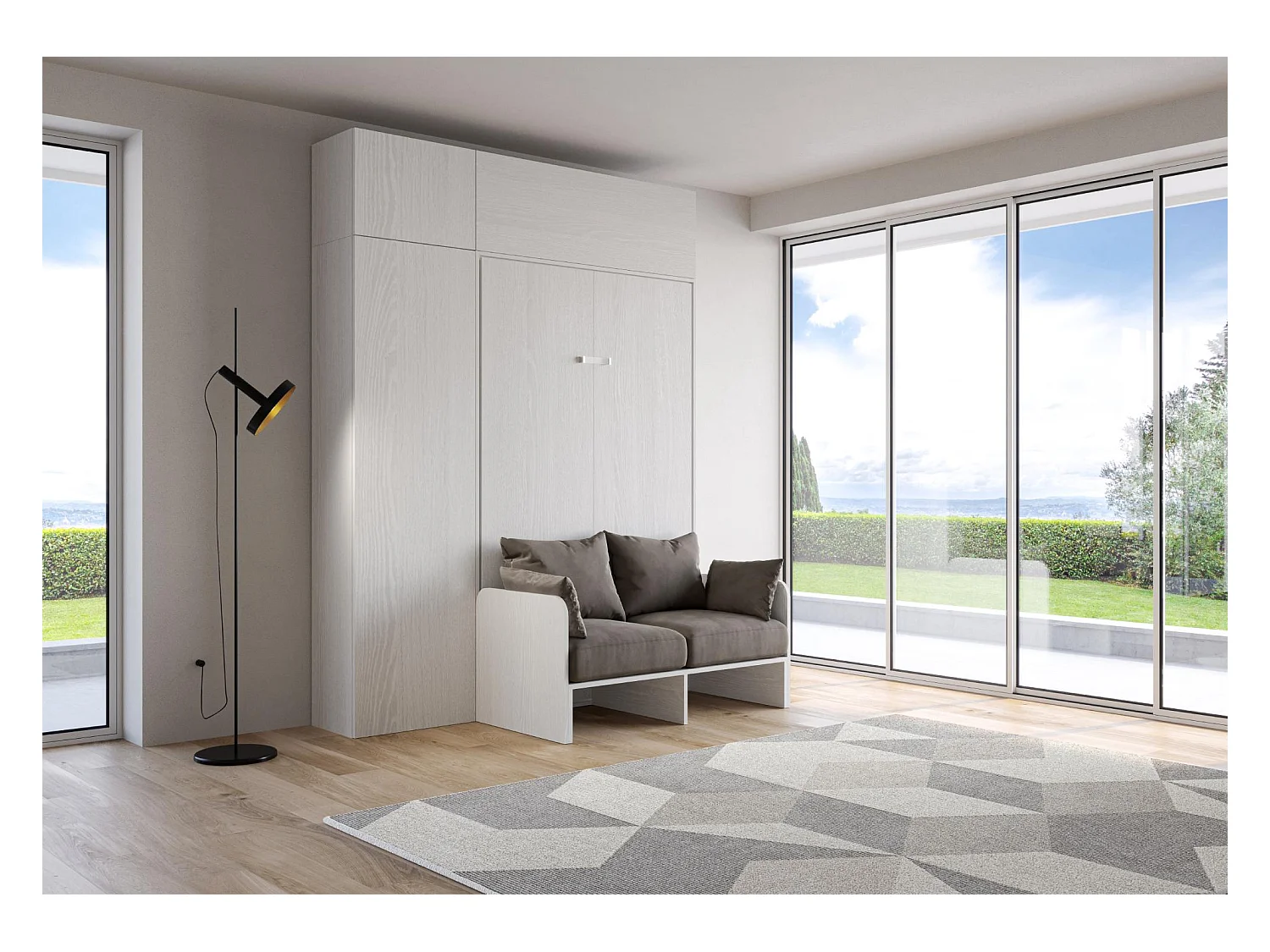 Armoire lit escamotable vertical 140 Kentaro Sofa avec colonne et élements hauts Frêne Blanc - ALESSIA 20