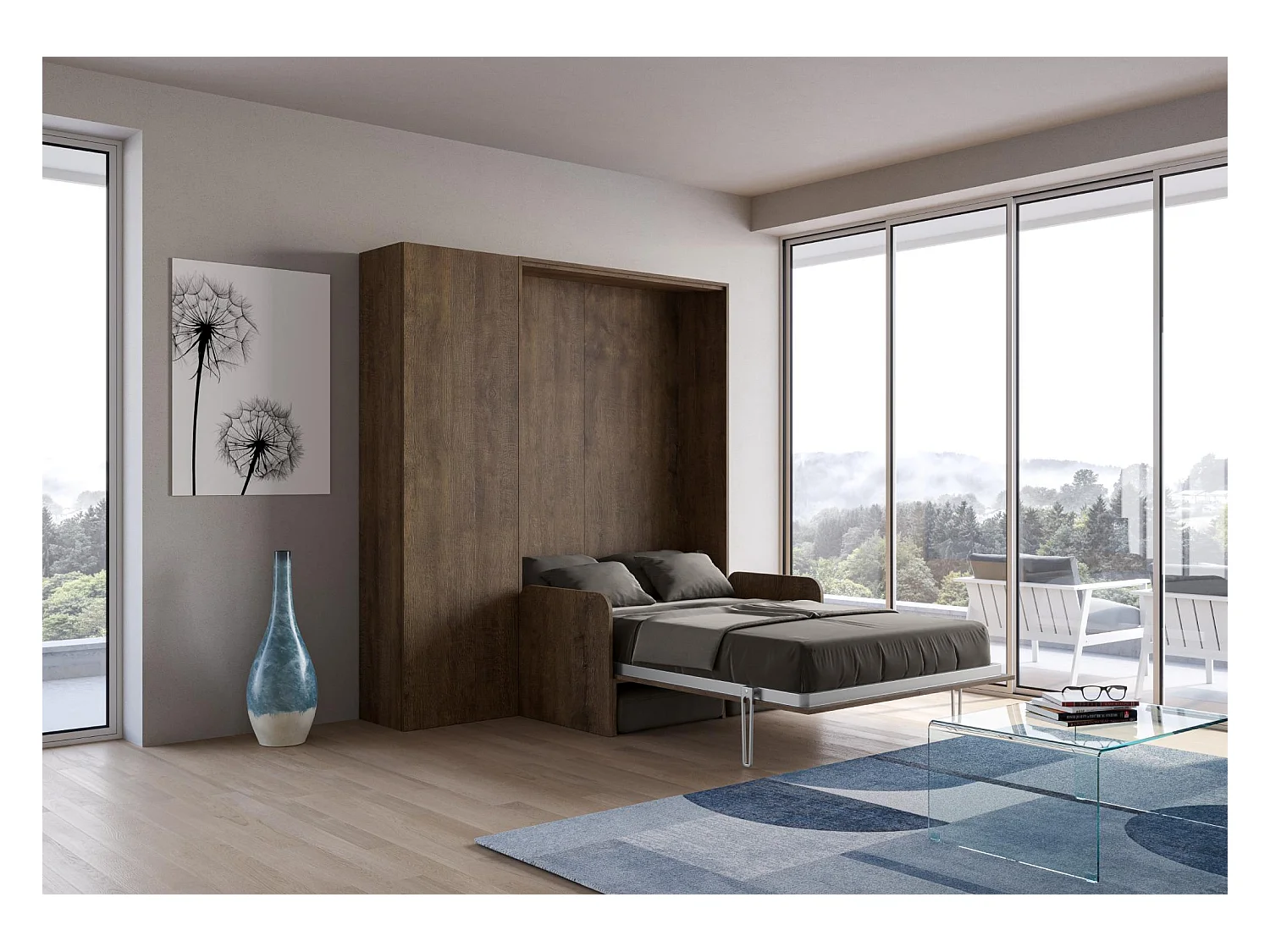 Verticaal Kentaro Sofà 140 opklapbed met kolom walnoot - ALESSIA 20