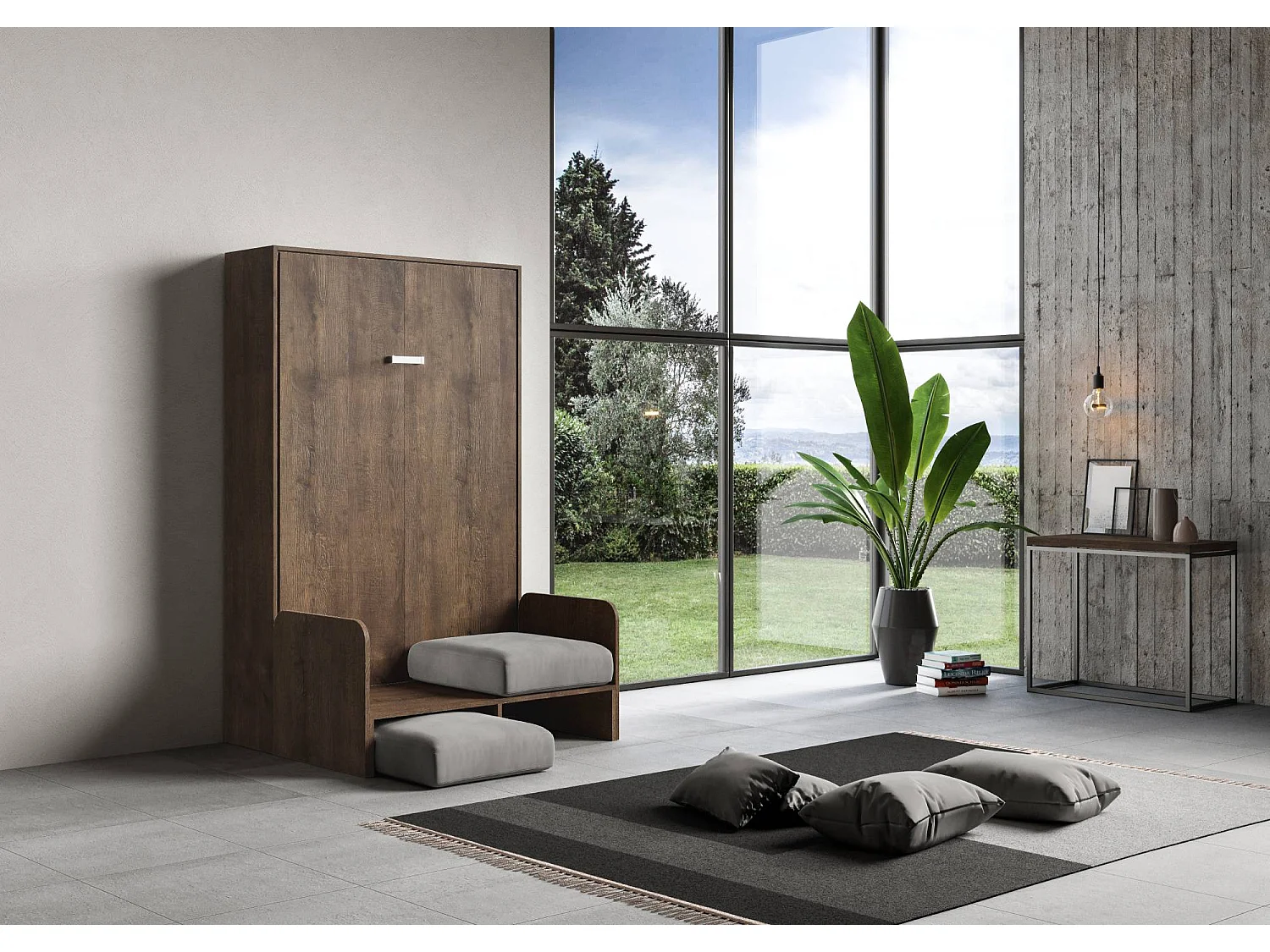 Lit 1 place et demi escamotable vertical 120 Kentaro Sofa Noyer -A20