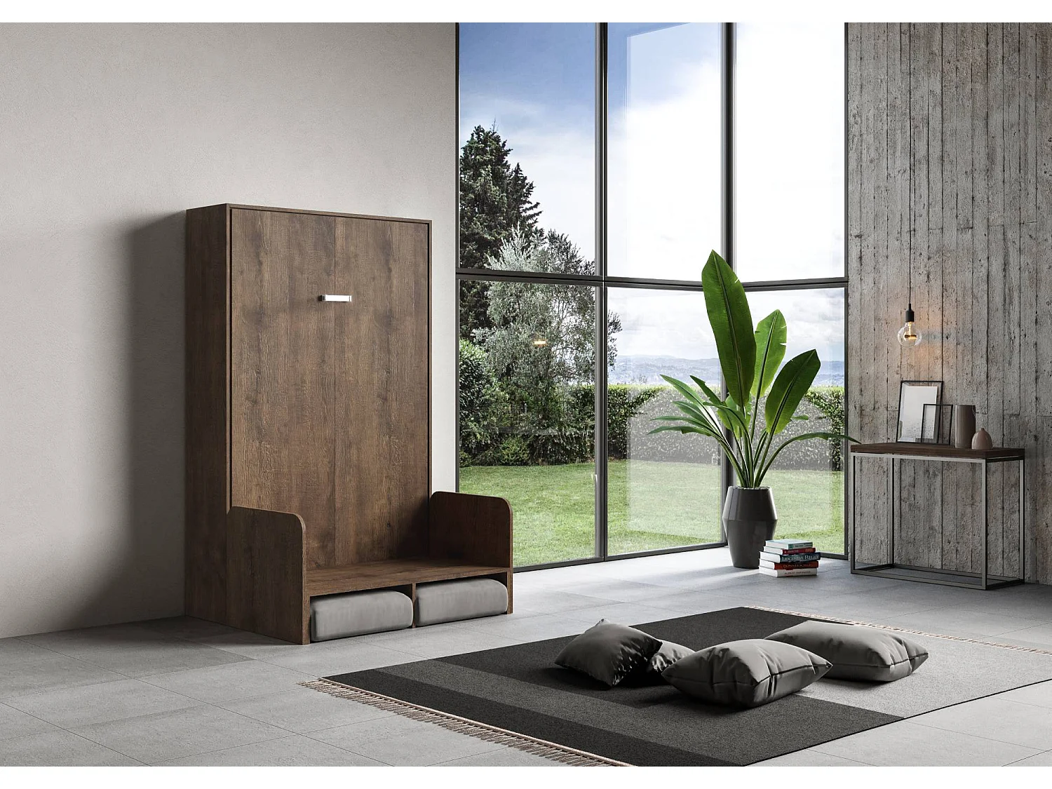 Lit 1 place et demi escamotable vertical 120 Kentaro Sofa Noyer -A20