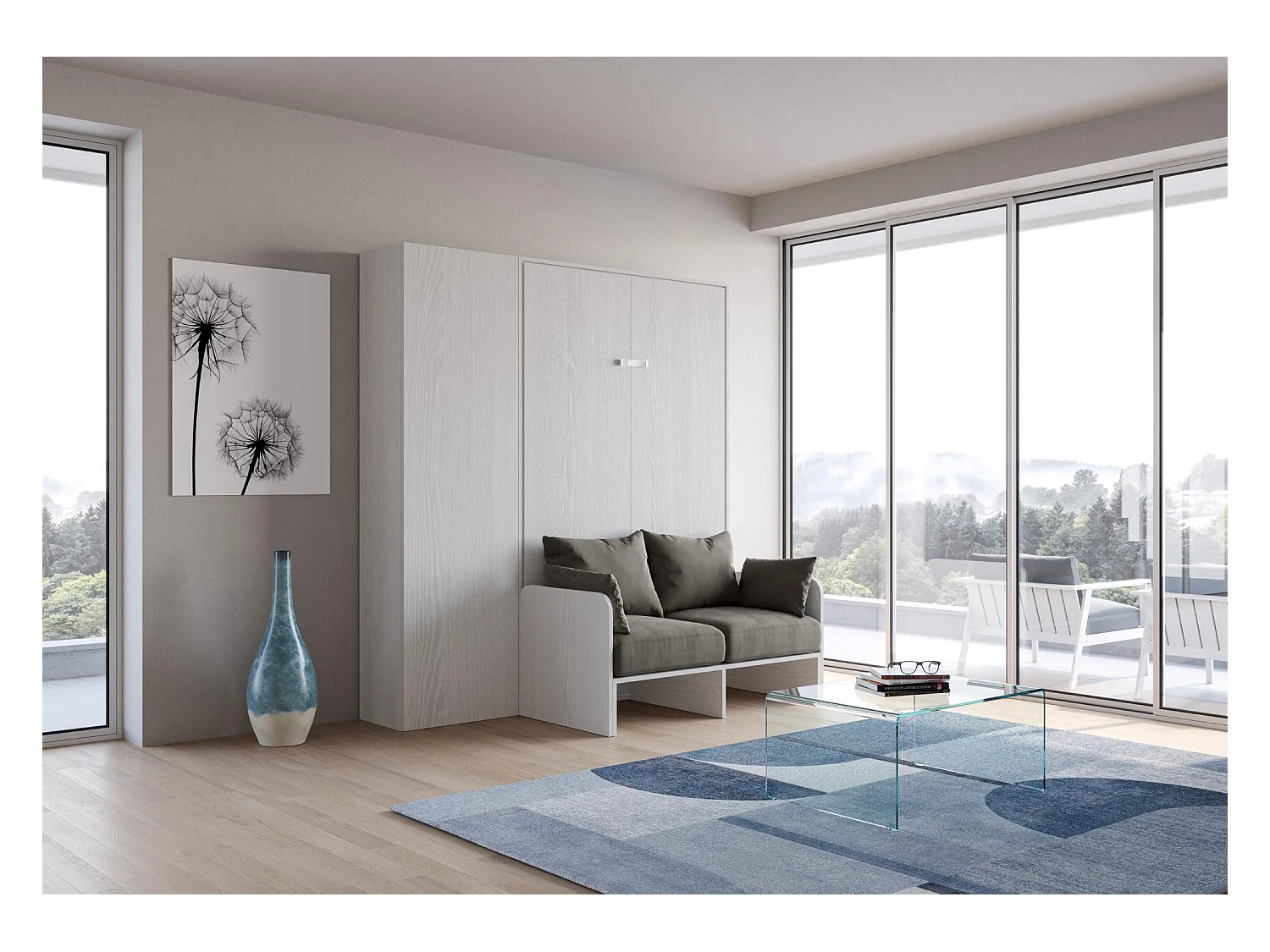 Armoire lit escamotable vertical 120 Kentaro Sofa avec colonne Frêne Blanc - ALESSIA 20