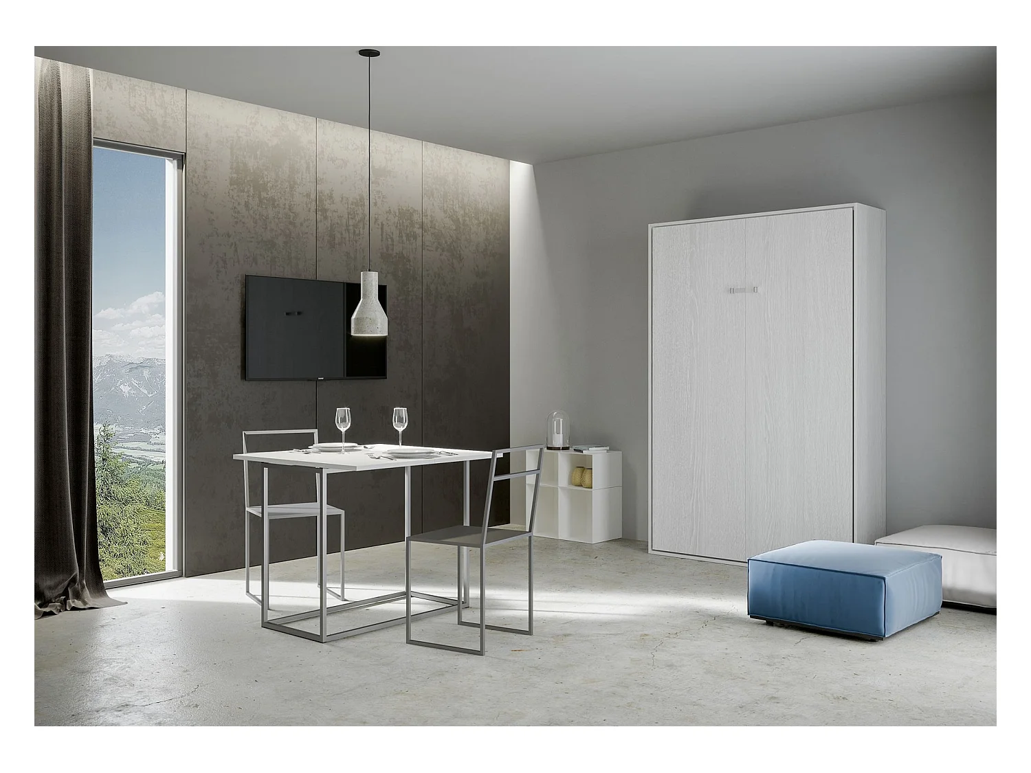 Cama abatible vertical Kanto 140x190 cm madera blanca