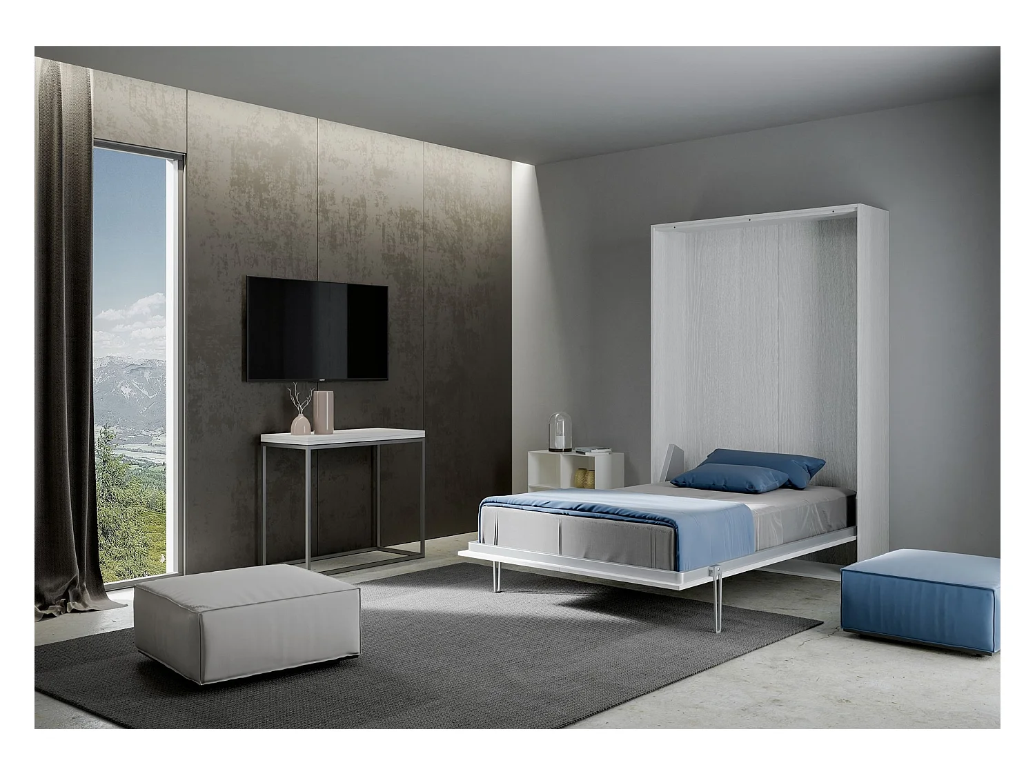 Cama abatible vertical Kanto 140x190 cm madera blanca