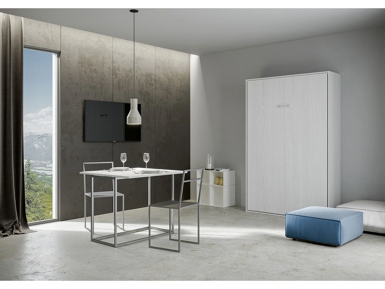 Cama retrátil 140 vertical Kentaro Cinza Branca