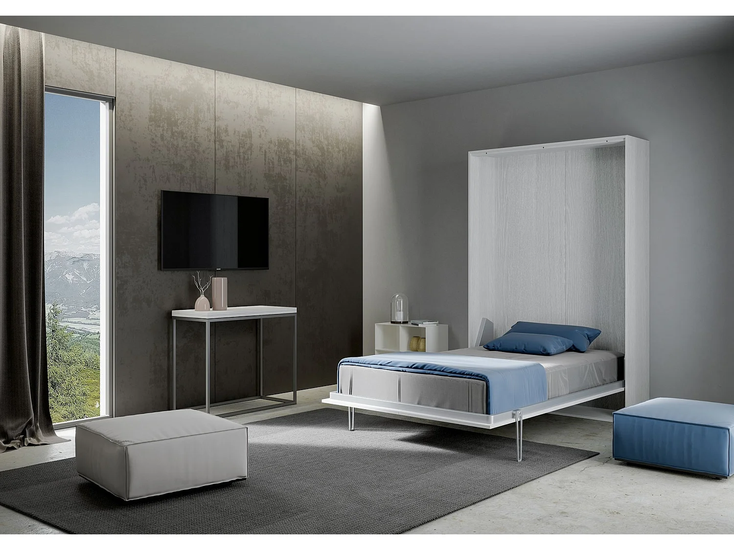 Cama retrátil 140 vertical Kentaro Cinza Branca