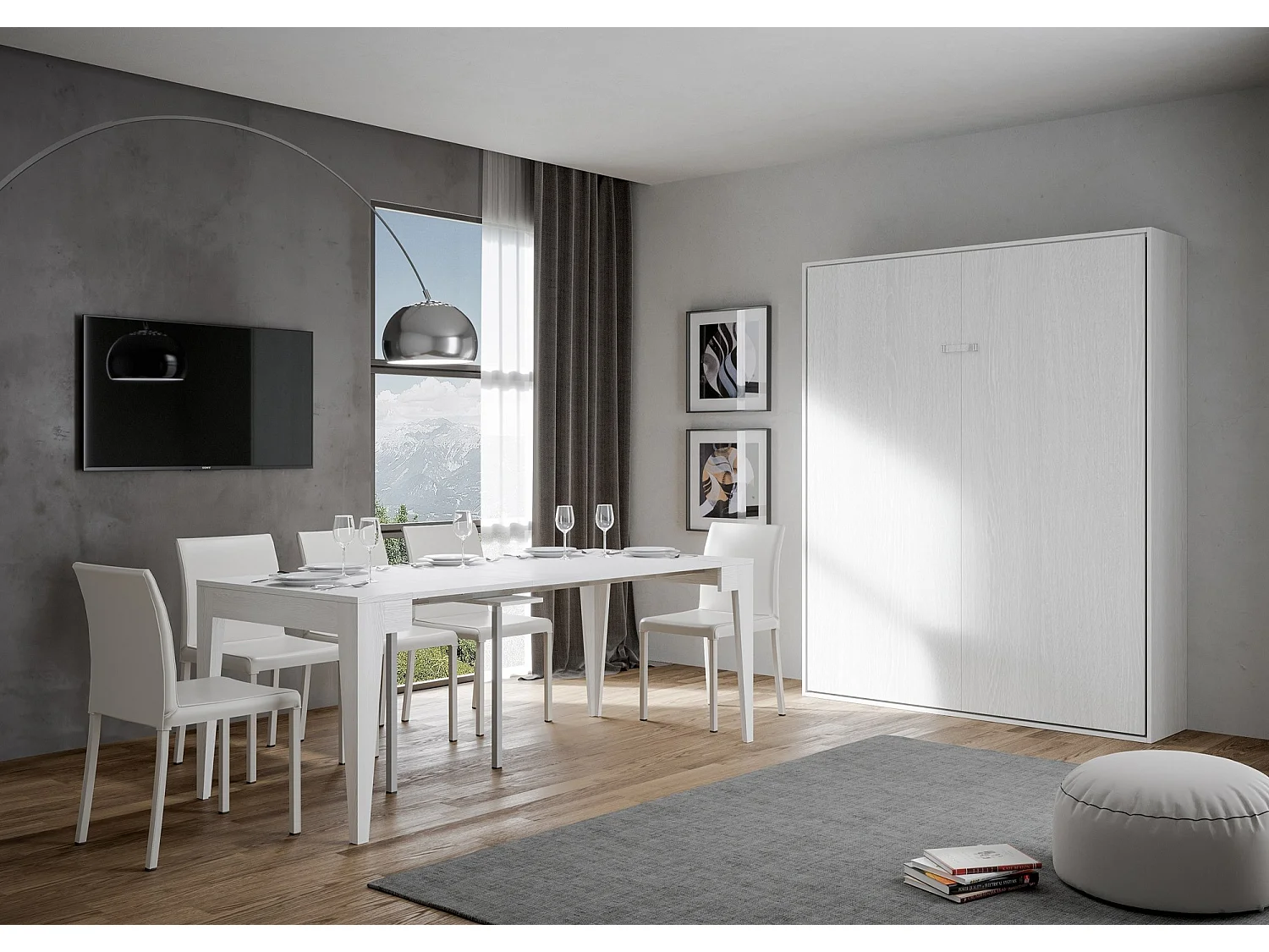 Kanto verticaal opklapbed 140x190 cm wit hout