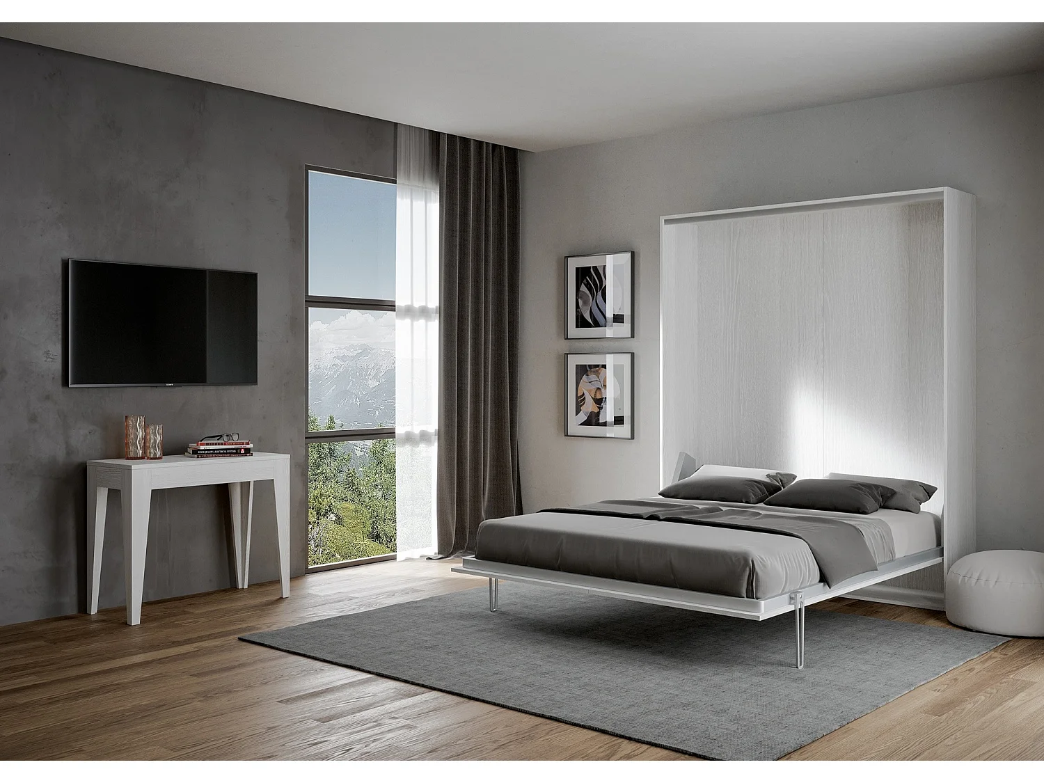 Kanto verticaal opklapbed 140x190 cm wit hout