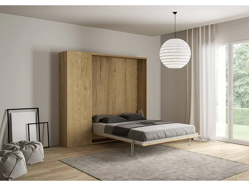 Cama retrátil 160 vertical Kentaro com armário coluna Carvalho Natural