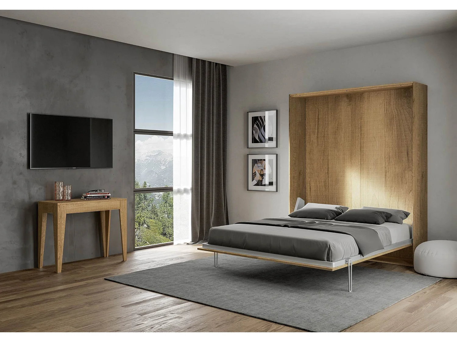 Łóżko chowane 160 pionowo Kentaro Dąb Naturalny