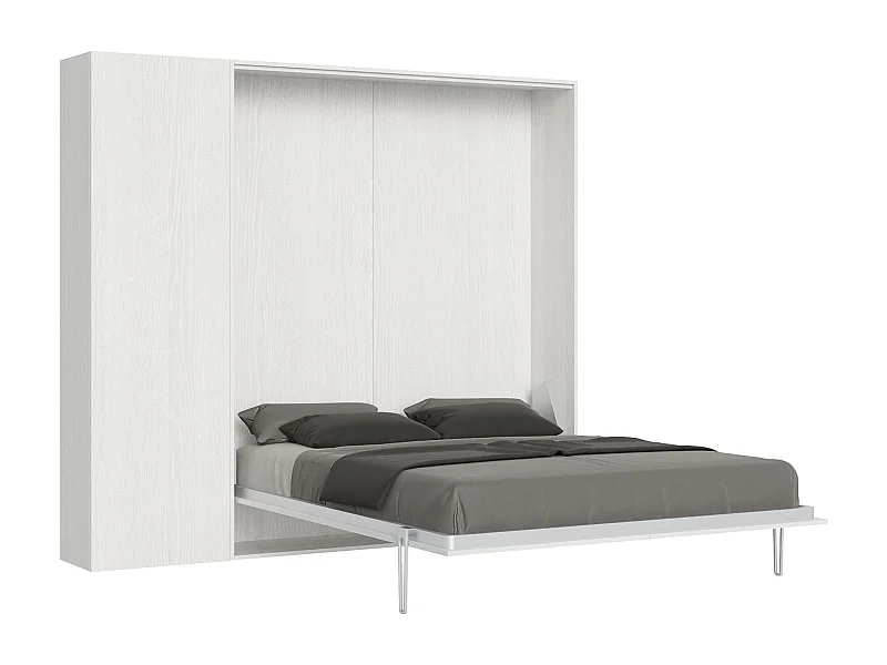 Lit queen size escamotable vertical 160 Kentaro avec colonne Frêne Blanc