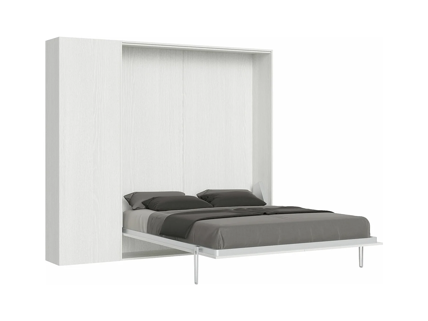 Schrankbett Kentaro 160 vertikal mit Säulenschrank Esche weiß