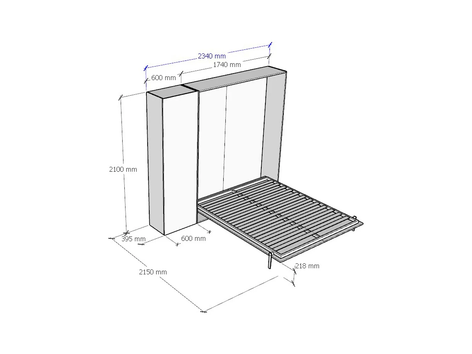 Cama abatible 160 vertical Kentaro con columna Fresno Blanco