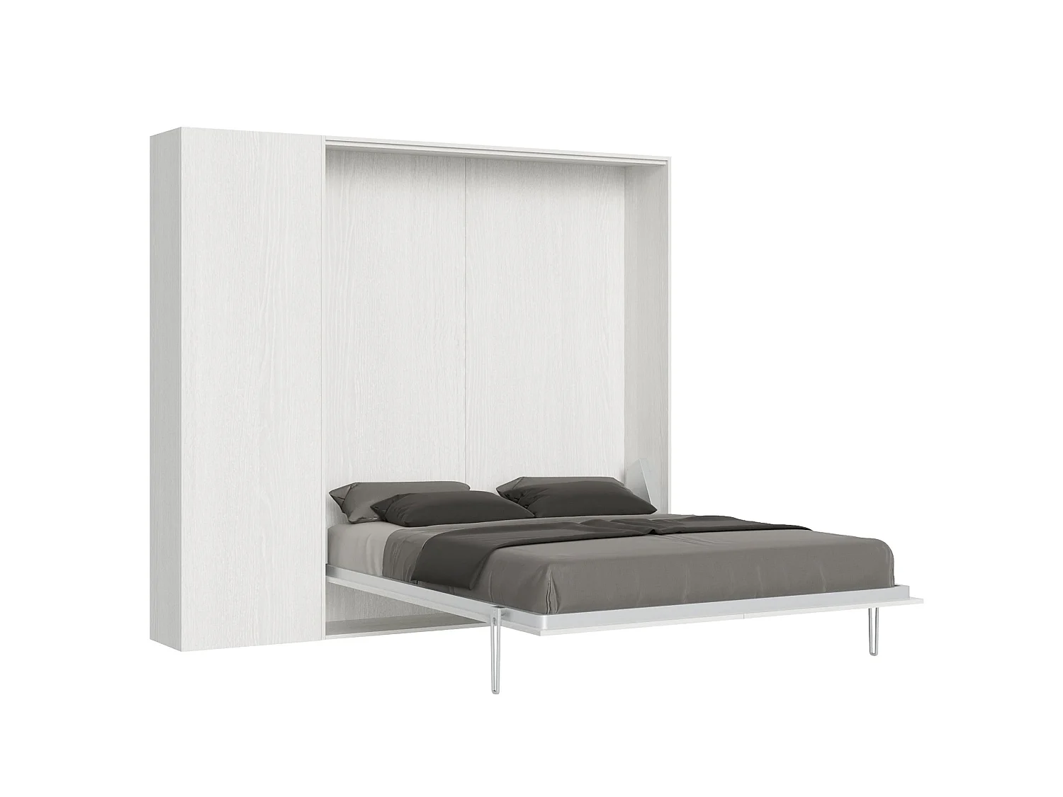 Lit queen size escamotable vertical 160 Kentaro avec colonne Frêne Blanc