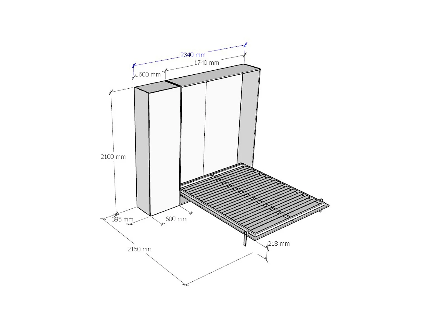 Lit queen size escamotable vertical 160 Kentaro avec colonne Frêne Blanc