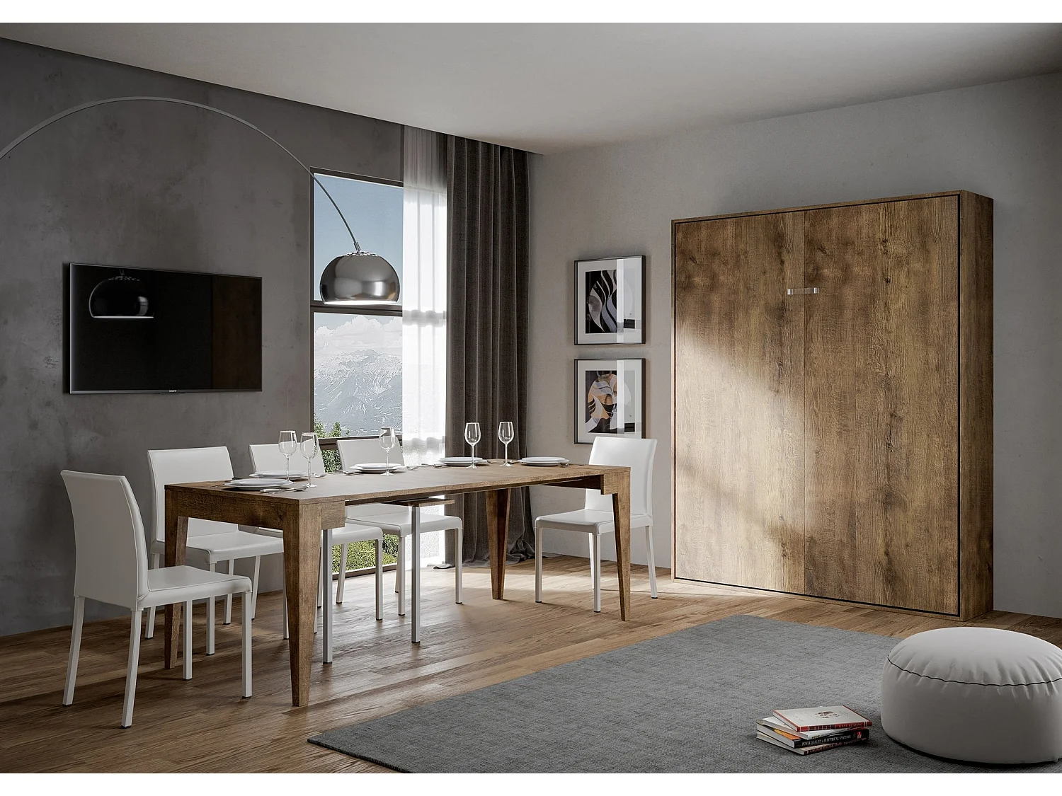 Verticaal Kentaro 160 opklapbed walnoot