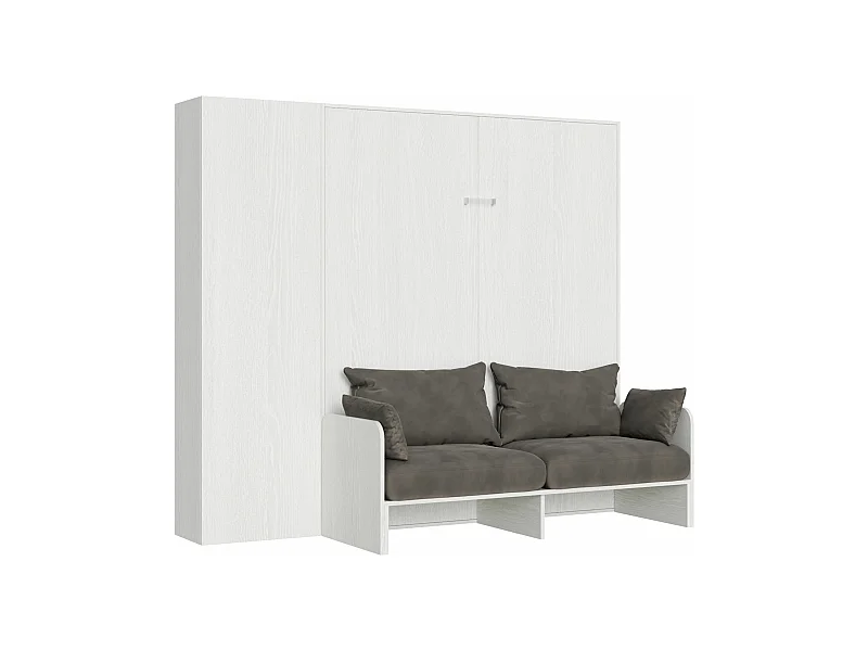 Schrankbett Kentaro Sofà 160 vertikal mit Säulenschrank Esche weiß - ALESSIA 20