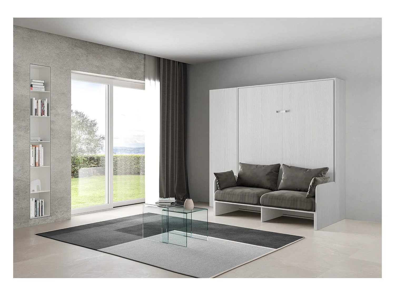 Schrankbett Kentaro Sofà 160 vertikal mit Säulenschrank Esche weiß - ALESSIA 20