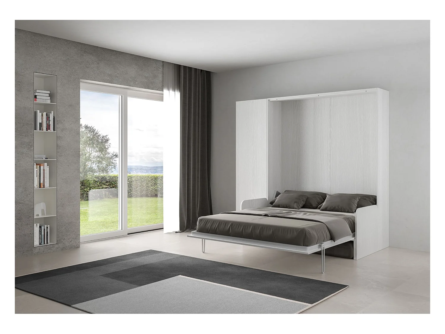 Schrankbett Kentaro Sofà 160 vertikal mit Säulenschrank Esche weiß - ALESSIA 20