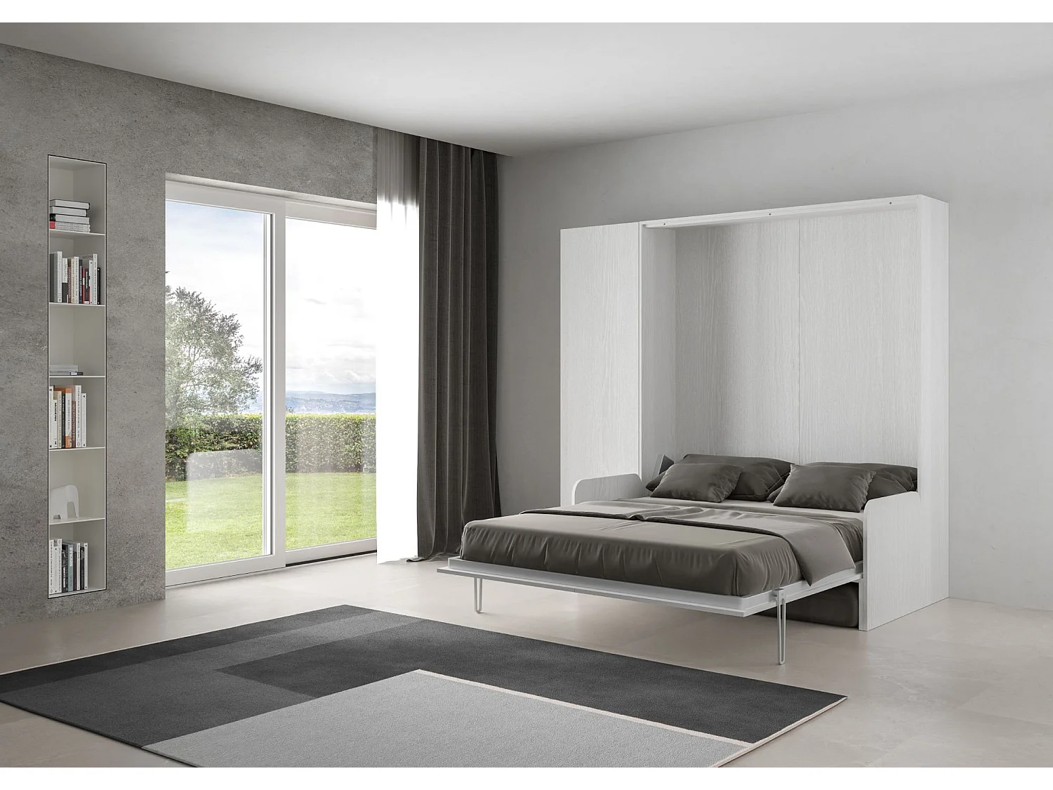 Armoire lit queen size escamotable vertical 160 Kentaro Sofa avec colonne Frêne Blanc -A20